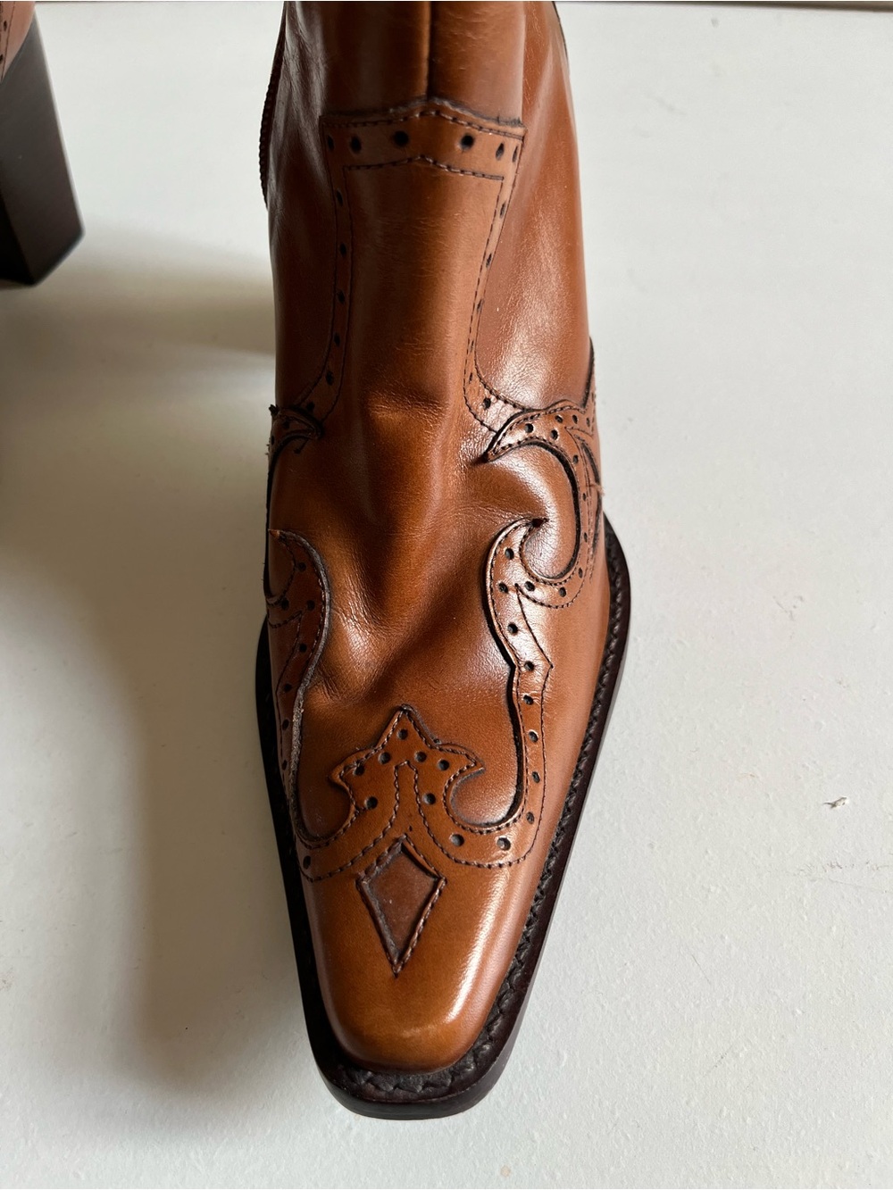 Vintage Leather Eddie Bauer Western Cowgirl boots high block heel wingtip design - Picture 8 of 12